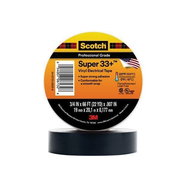 Cinta Eléctrica de Vinilo Scotch Super 33+ de 3M, 3/4 de pulgada x 66 pies - 7010377125