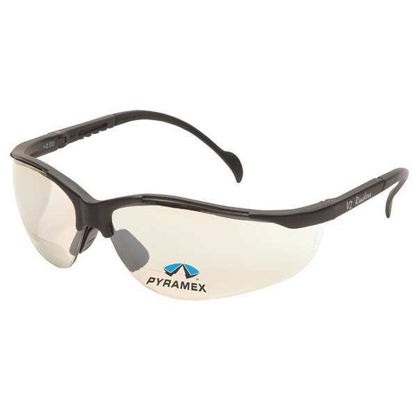 Pyramex Venture II(R) Bifocal Safety Reading Glasses, Black Wraparound Frame, +2.00 Diopter, Mirror Lens, M - SB1880R20