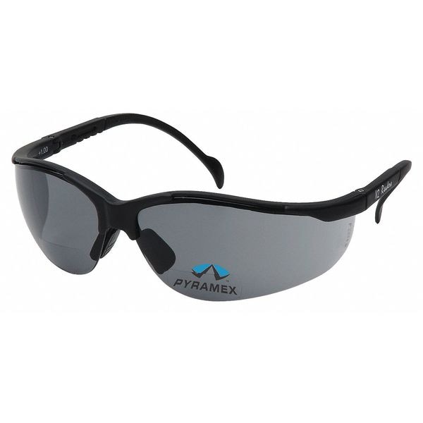 Pyramex Venture II(R) Bifocal Safety Reading Glasses, Black Wraparound Frame, +2.00 Diopter, Gray Lens, M - SB1820R20