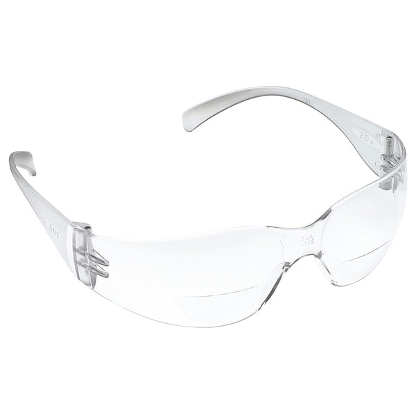 3M Bifocal Safety Reading Glasses, Clear Wraparound Frame, +1.50 Diopter, Clear Lens, Anti-Fog Coating - 11513-00000-20