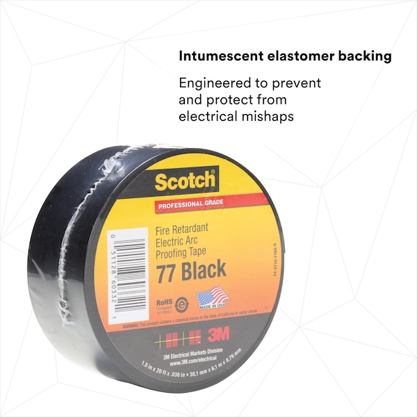 Cinta Eléctrica 3M, 30 mil, 1-1/2" x 20 ft., Negro - 77BLACK-1-1/2X20FT