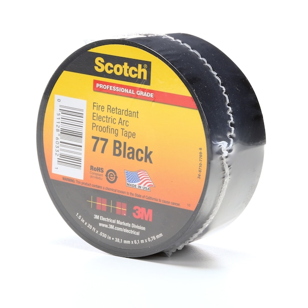 Cinta Eléctrica 3M, 30 mil, 1-1/2" x 20 ft., Negro - 77BLACK-1-1/2X20FT
