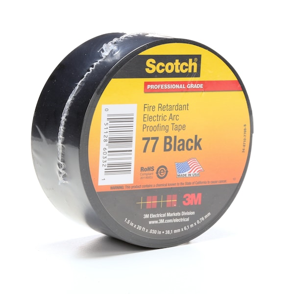 Cinta Eléctrica 3M, 30 mil, 1-1/2" x 20 ft., Negro - 77BLACK-1-1/2X20FT
