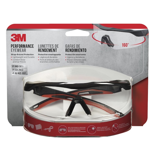 Scotch 3M Anti-Fog Safety Glasses Clear Lens Black/Red Frame 1 pc - 47090H1-DC