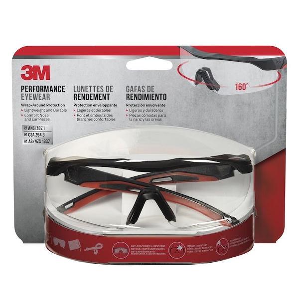 Scotch 3M Anti-Fog Safety Glasses Clear Lens Black/Red Frame 1 pc - 47090H1-DC