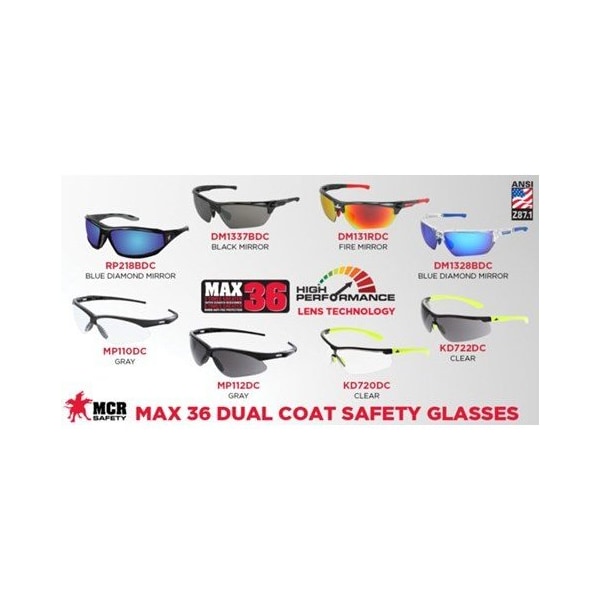 Mcr Safety Klondike KD7, Safety Glasses Anti-Fog &  Anti-Scratch, Gray Lens, Half-Frame, Wraparound - KD722DC