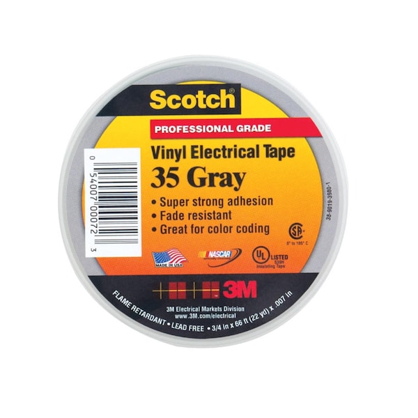 Cinta eléctrica de vinilo gris de 3/4 pulg. de ancho X 66 ft. de largo - 35-GRAY