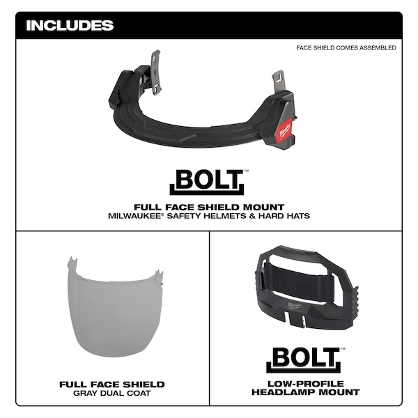 Milwaukee Tool Gray Visor, 9.5 in Height, Not Applicable Suspension, Black, Gray - 48-73-1425