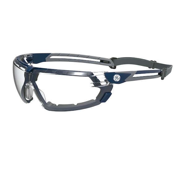 Ge Safety Glasses, Clear Anti-Fog &  Anti-Scratch Lens, Polycarbonate, Black/Blue - GE111CAF