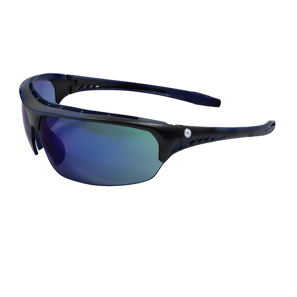 Ge Safety Glasses, Blue Mirror Anti-Fog &  Anti-Scratch Lens, Polycarbonate, Black/Blue - GE109BAF
