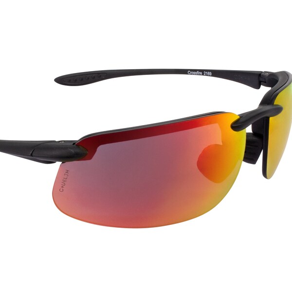 Crossfire Polarized Safety Glasses, Wraparound Red Mirror Polycarbonate Lens, Scratch-Resistant,  - 2169