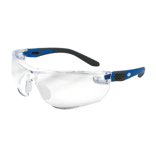 Ge Safety Glasses, Clear Anti-Scratch Lens, Polycarbonate, Gray/Blue - GE202C