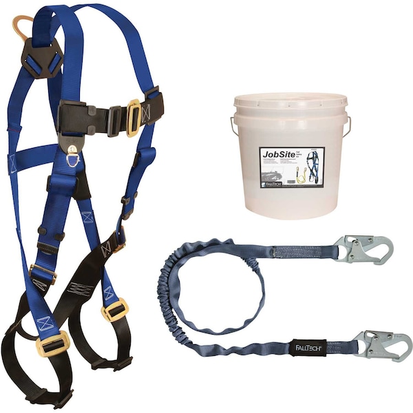 Falltech Starter Kit, 7015 Harness; 8259 Shock Absorbing Lanyard 6' and 2-Gallon Bucket - 9500Z