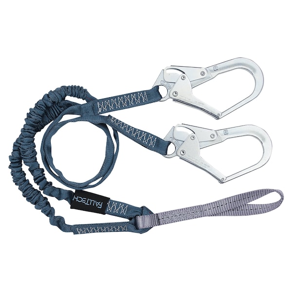 Falltech Internal Shock Absorbing Lanyard With 1 Loop and 2 Rebar Hooks, 310 lb Load, 6 ft L, Polyester L - 8259Y3L