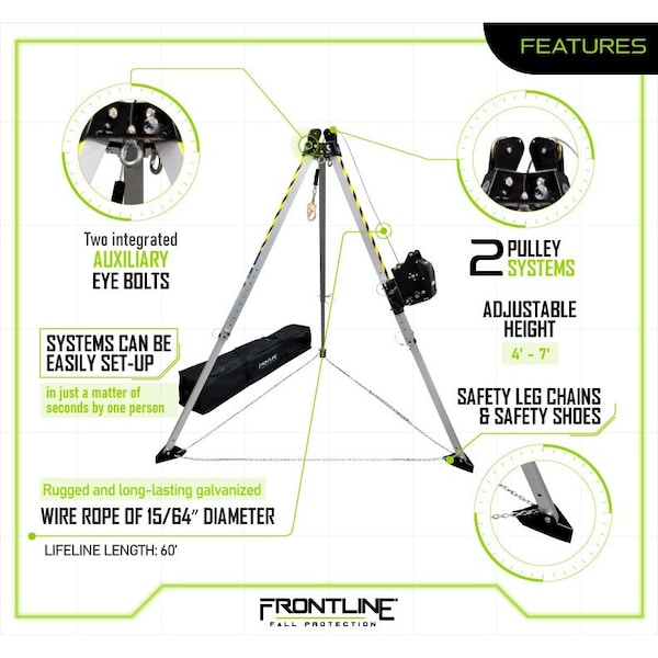Frontline MEGApod Confined Space Kit 7' Aluminum Tripod with 60' Winch - TAN07RU