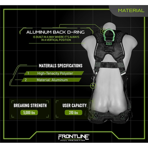 Frontline Elite Harness, M/L, 310 lbs, Quick Connect Chest/ Tongue Leg Buckles, Back D-Ring - 250VTB-ML