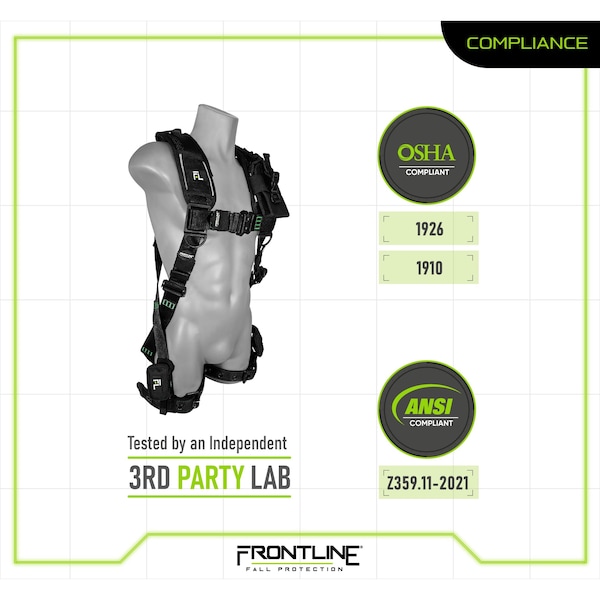 Frontline Elite Harness, M/L, 310 lbs, Quick Connect Chest/ Tongue Leg Buckles, Back D-Ring - 250VTB-ML