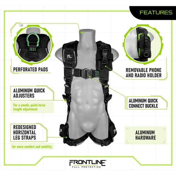 Frontline Elite Harness, M/L, 310 lbs, Quick Connect Chest/ Tongue Leg Buckles, Back D-Ring - 250VTB-ML