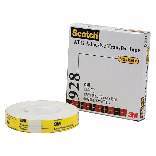 Cinta adhesiva para transferencia reposicionable Scotch 3M™ 928, 2.0 mil, 1/2" x 18 yds., Blanco, 6/Caja - T9539286PK