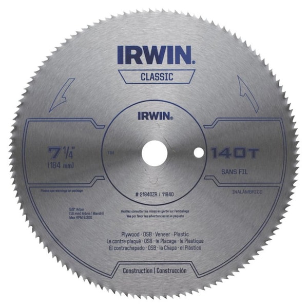 Irwin 7-1/4 in. D X 5/8 in. Steel Circular Saw Blade 140 teeth 1 pk - 21840ZR