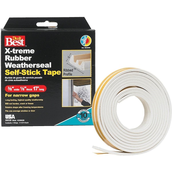 Cinta selladora estrecha blanca de 3/8 pulg. x 17 pies - V23WADB