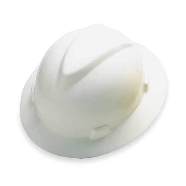 Msa Safety V-Gard Full Brim Hard Hat, Slotted, Type 1, Class E, Fas-Trac Ratchet Suspension, White - 475369