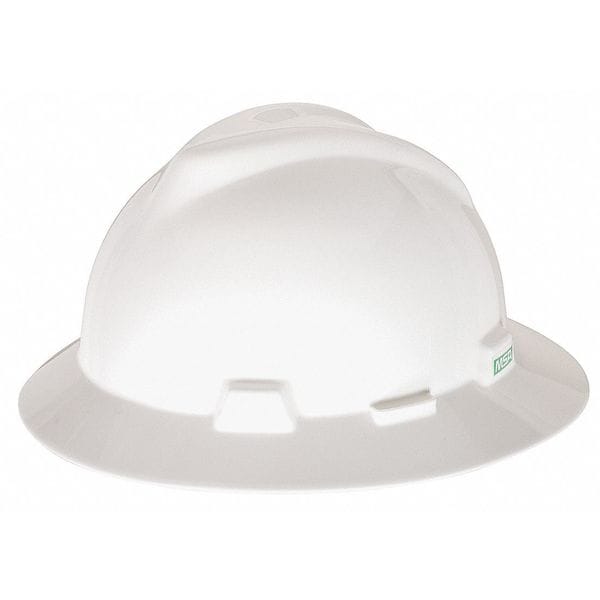 Msa Safety V-Gard Full Brim Hard Hat, Slotted, Type 1, Class E, Fas-Trac Ratchet Suspension, White - 475369