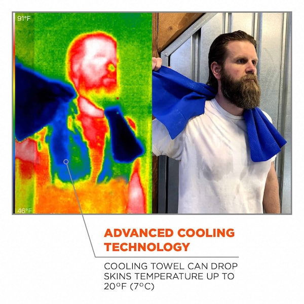 Ergodyne Evaporative Cooling Towel, PVA, Long Lasting Cooling Relief, 29.5 in L x 13 in W, Blue - 6602