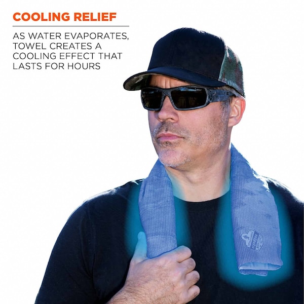 Ergodyne Evaporative Cooling Towel, PVA, Long Lasting Cooling Relief, 29.5 in L x 13 in W, Blue - 6602