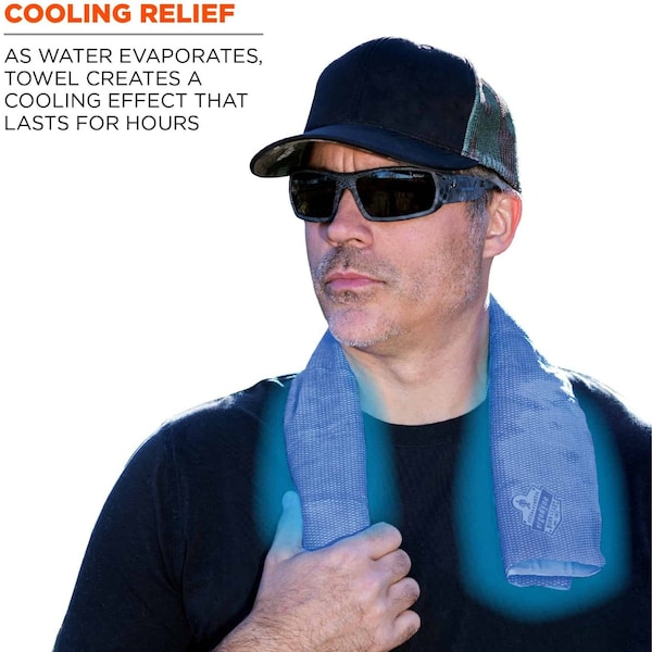 Ergodyne Evaporative Cooling Towel, PVA, Long Lasting Cooling Relief, 29.5 in L x 13 in W, Blue - 6602
