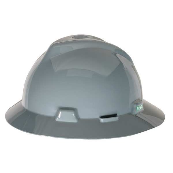 Msa Safety V-Gard Full Brim Hard Hat, Slotted, Type 1, Class E, Fas-Trac Ratchet Suspension, Gray - 475367