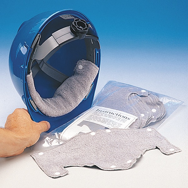 Msa Safety Hard Hat Sweatband, Terri-Band Evaporative Cooling, Terry Cloth, Gray/Tan, 10 Per Pack - 696688