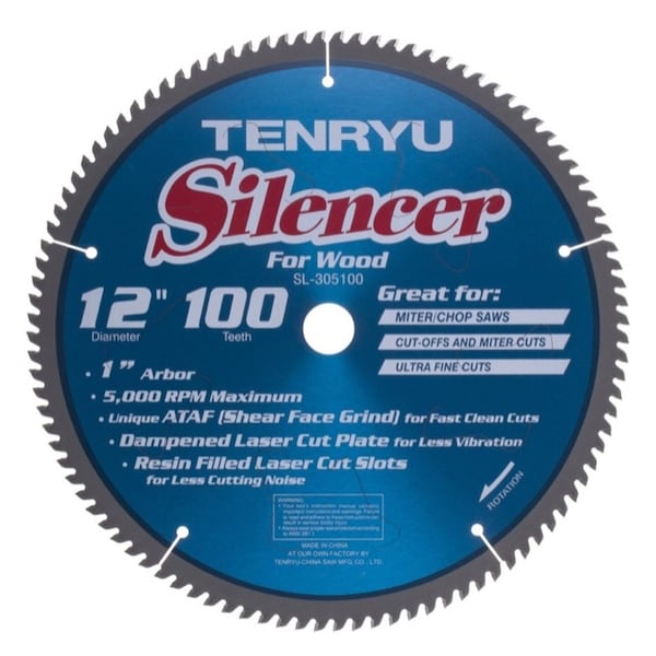 Tenryu 12in Silencer Miter Saw Blade 100T 1in Arbor - SL-305100