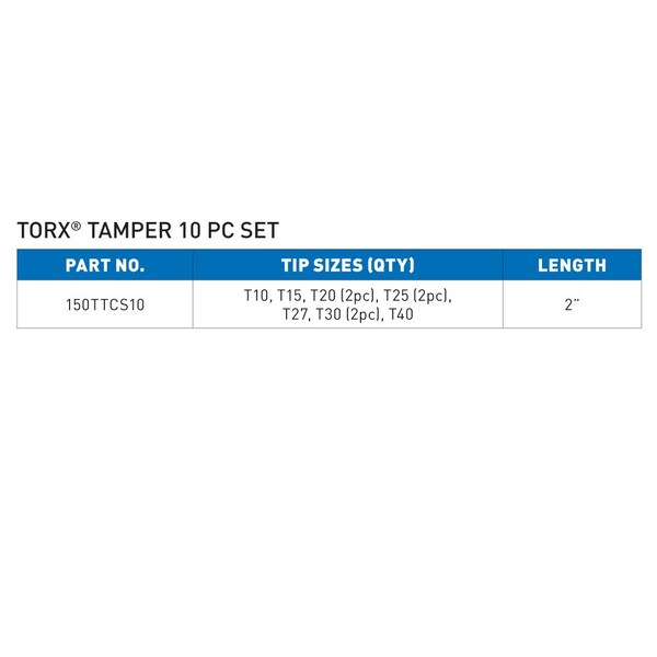 Vega Torx Tamper Carabiner Set, 10 pc, 4 in Length, S2 Steel - 150TTCS10