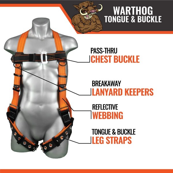 Malta Dynamics Safety Harness Fall Protection Kit, 5 Piece Bundle, Tongue Buckle Legs Full Body Harness L-XL - B2002-C5010-C1006-A6350-K1002