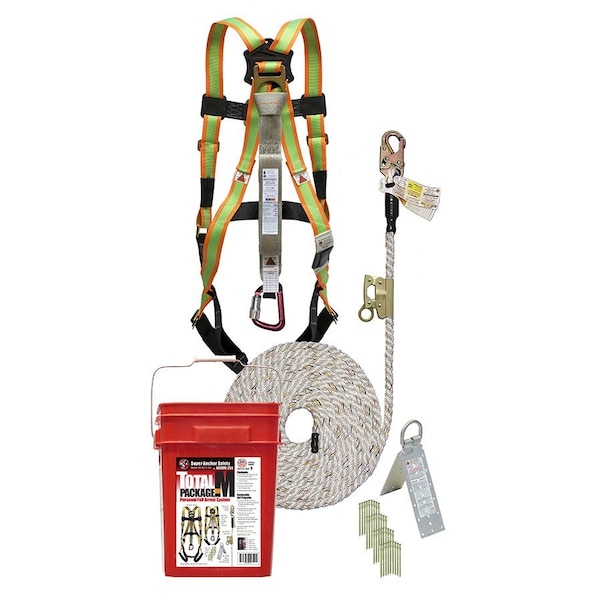 Super Anchor Safety Total Package Value Bucket Kit: 50ft Value Lifeline w/Integral Adjuster+6008-HS Small Harness - 4039M-50S