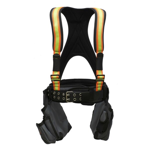Super Anchor Safety Long-Large - Gray Frame/Hi-Viz Webbing All-Pakka Harness with Tool Bag Combo. (Not for Fall Prote - 6351-GHLL