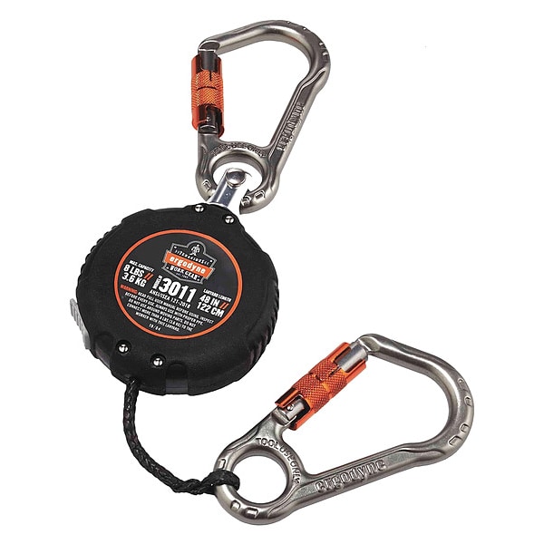 Ergodyne Retractable Lanyard, 4 ft., 8 lb. Weight Capacity, Black - 3011
