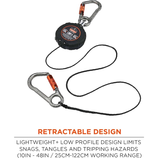 Ergodyne Retractable Lanyard, 4 ft., 8 lb. Weight Capacity, Black - 3011