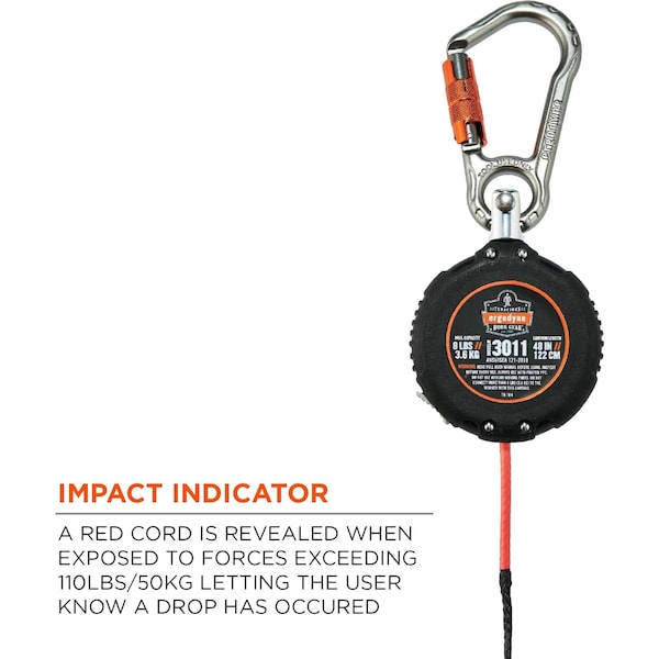 Ergodyne Retractable Lanyard, 4 ft., 8 lb. Weight Capacity, Black - 3011