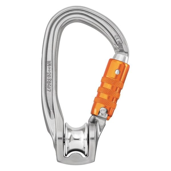 Petzl Pulley Carabiner, Triple-Action Twist Lock, 3 in Length, 7/8 in Gate Opening, Aluminum, Silver - P75 TL