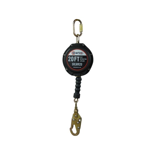 Starke Self-Retracting Lanyard, 20 ft, 310 lb Weight Capacity, Black - SRLWR-20