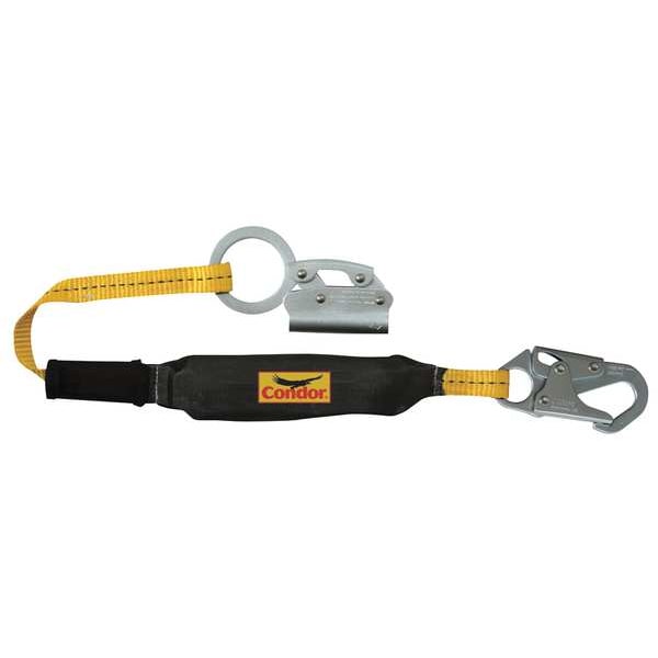Condor Rope Grab with Lanyard, Steel, 310 lb, Yellow/Black, For Rope Size: 5/8 in - G8353LT