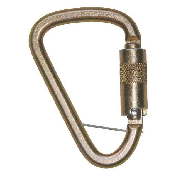 Falltech Carabiner, Double-Locking Gate, Offset-D, 4 in Length, 1 in Gate Opening, Steel, Bronze - 8450