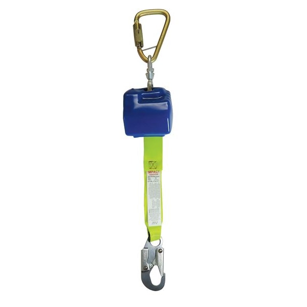 Condor Self-Retracting Lifeline, Personal Fall Limiter, 8 ft Web Retractor, Steel Snap Hook, Blue/Yellow - 19F393