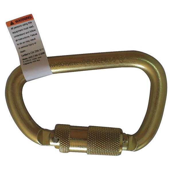 Condor Carabiner, Auto-Lock, Oval, 4 1/16 in Length, 3/4" Gate Opening, Zinc-Plated Alloy Steel, Yellow - 16V856