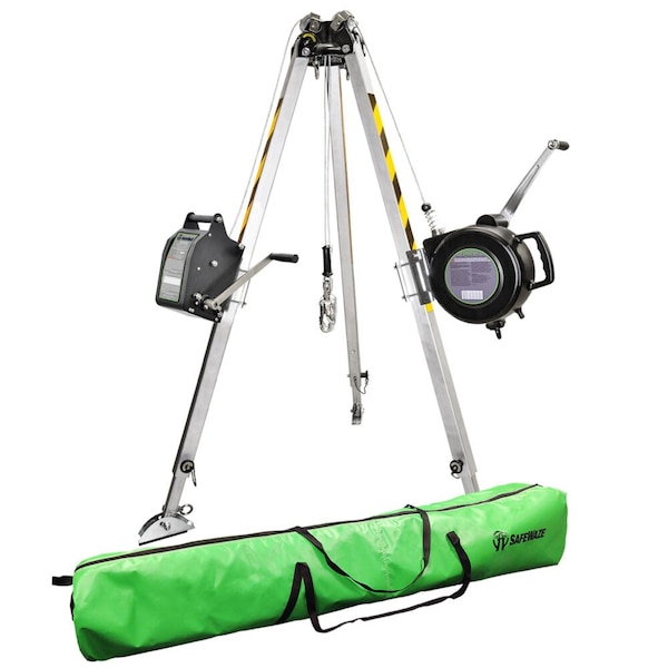 Safewaze 7ft Adjustable Tripod Kit, 65ft Personnel Winch, 65ft 3-Way, Storage Bag - 019-11004