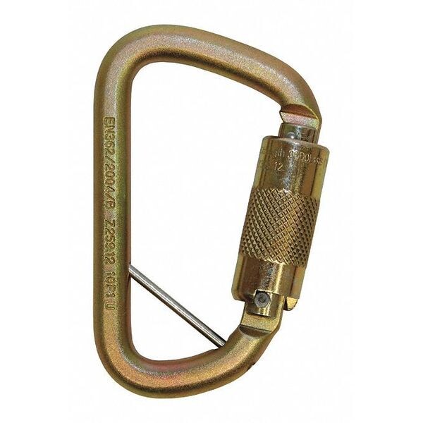 3M Dbi-Sala Carabiner, Auto-Lock, Offset-D, 4 1/4 in Length, 20mm Gate Opening, Steel, Gold - 2000117