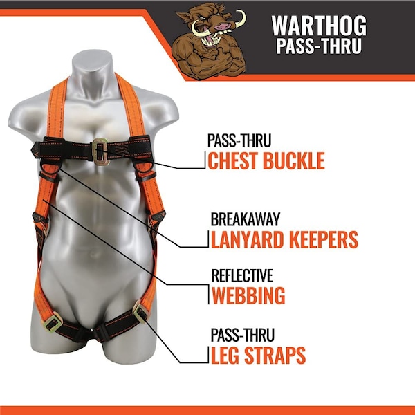 Malta Dynamics WARTHOG PASS THRU SAFETY HARNESS FALL PROTECTION KIT WITH 6ft DOUBLE LEG STRETCH LANYARD - C5117-B2000