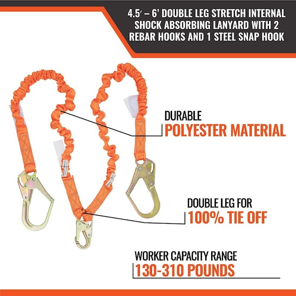 Malta Dynamics WARTHOG PASS THRU SAFETY HARNESS FALL PROTECTION KIT WITH 6ft DOUBLE LEG STRETCH LANYARD - C5117-B2000